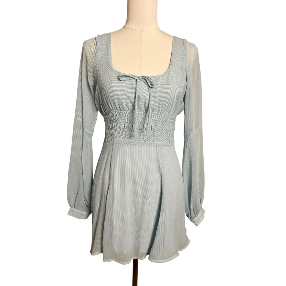 Skylar + Madison Fit & Flare Dress Womens Small Blue Smocked Long Sleeve Chiffon